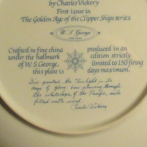 PAINTED CHINA PLATE:The Twighlight Under Full Sail - Picture 9 of 11